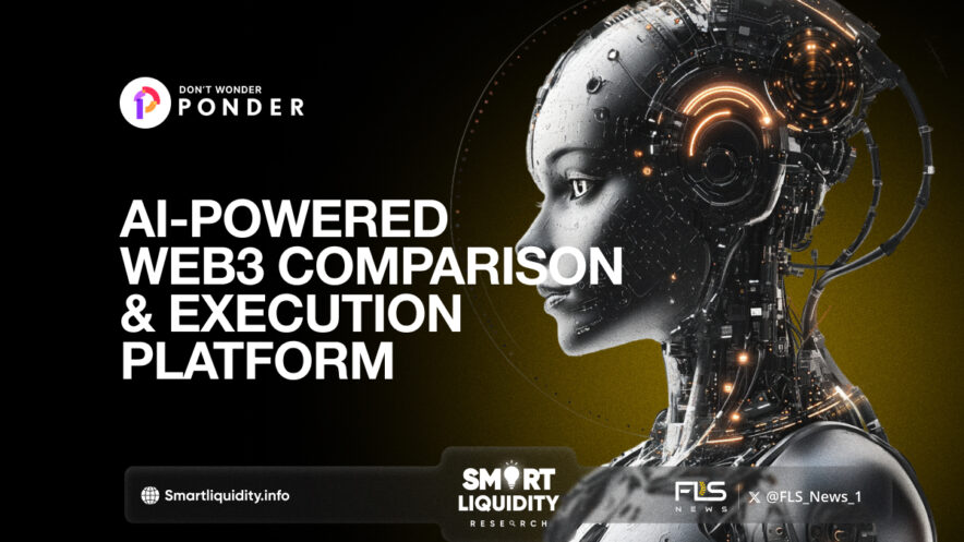 Ponder platform interface displaying AI-powered Web3 comparison and DeFi execution features.